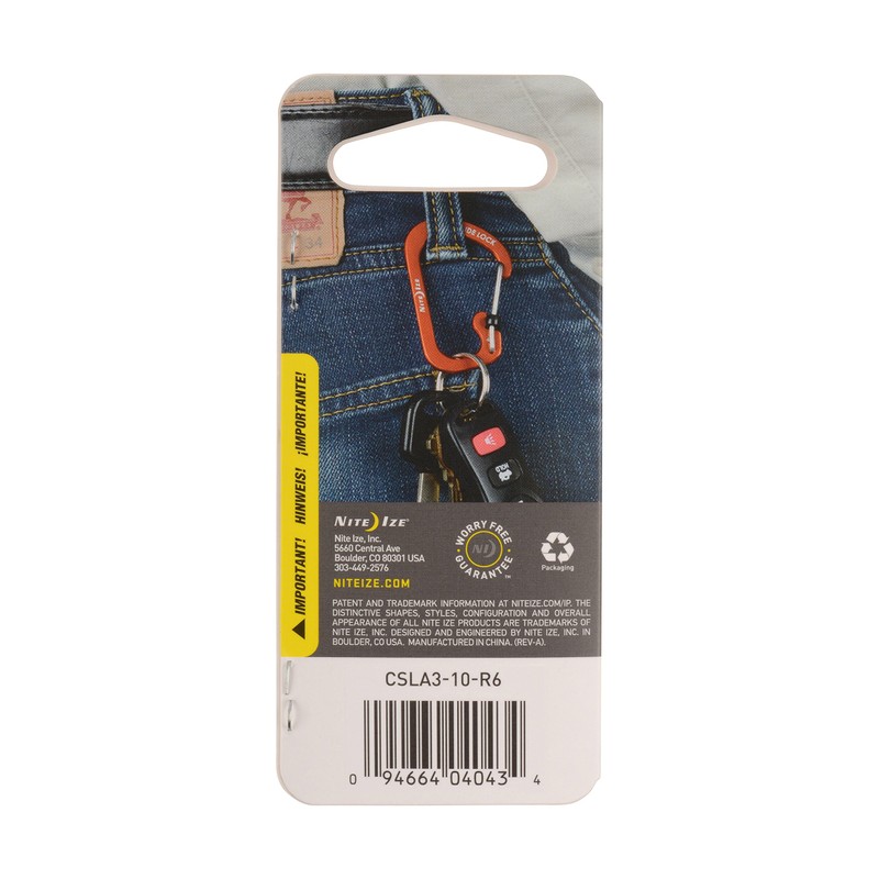 Nite Ize CSLA3-10-R6 SlideLock Carabiner, Size #3, Red