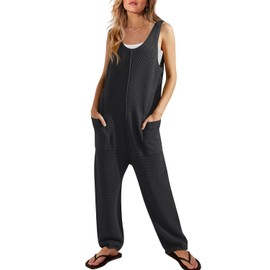 SENSERISE Womens Knit Jumpsuits Sweater Romper One Piece Loungewear Sleeveless Long Pants Overalls Fall Outfits(Black,L)