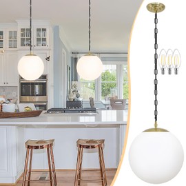 KoKo&Yukina 13.7" Gold Globe Pendant Light Mid Century Pendant Light Milk Glass Pendant Lights Kitchen Island Adjustable Hanging Light Fixture for Dining Room Bedroom Kitchen Islan