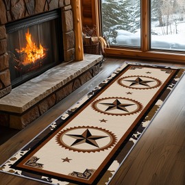Yoozitrees Western Runner Rug 2x6, Texas Star Runner Rug, 2x6ft, Cowboy Cowhide Pattern Runners for Hallways, Vintage Southwest Farmhouse Runners Non Slip Soft Home Decor