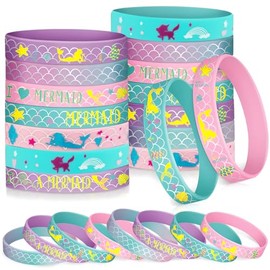 Viicoor Rubber Wristband 24 Pieces Mermaid Wristband Bracelets Suitable For Girls Theme Party Children Birthday Party Gifts