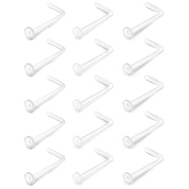 Eakxnig Clear Nose Studs Retainers for Work - Transparent Bioflex L Shape Nose Rings - Mixed Size Pack 22G 20G 18G Gauge (15 Pieces Total - 5 Each Size)