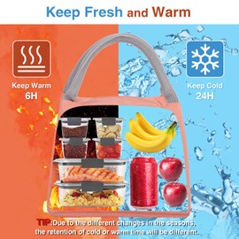 Minicoco Lunch Bag,Insulated Lunch Bags for Women Lunch Cool Bag Leak-Proof Portable Thermal Lunch Bags for Men Girls Children Lunch Organizer for Work, School, Picnic