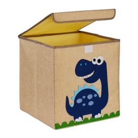 Relaxdays Storage Box, Dinosaur, Fabric Box for Children, Foldable, HBD: 33 x 33 x 33 cm, Toy Box, Beige/Blue