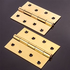 Pair of Large 100mm/4" Fixed Pin Brass Butt Hinges - Heavy Duty Flush Door Fitting