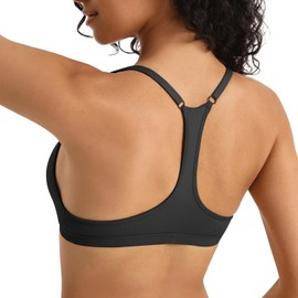 INIBUD Sports Bras for Women Racerback Triangle Padded Bralette Y Back Seamless Bra No Underwire V Neck Wireless Black Medium