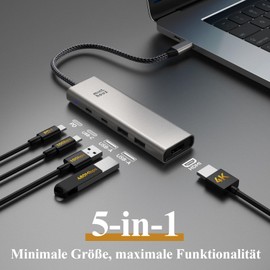 Minthouz USB C Hub for Dell HP, 5-in-1 USB Distributor, USB C to HDMI with 4K @ 60Hz, 140W PD 3.1, 2*USB-A & 1*USB-C Data Ports, USB Multiple Connector for Windows 7/8/10/11, Mac 0S 10.8 or Later