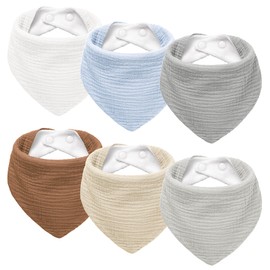Susurration Muslin Baby Drool Bibs 6Pack Soft Triangular Adjustable Baby Bandana Bibs for Unisex Girls & Boys (Multicolored)