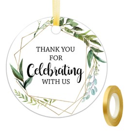 Thank You for Celebrating with Us Tags, Thank You Tags for Wedding Favors, Bridal Showers, Birthdays, Parties and Baby Showers, Thank You Gift Tags with String, 2 Inches, Pack of 50.