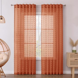 Rust Red Curtains for Living Room, Farmhouse Rustic Window Sheer Curtain Panles for Bedroom 84 Inch Length Pair Set of 2, Light Filtering Autumn Sunset DecoTerracotta Colored Rod Pocket,W52xL84