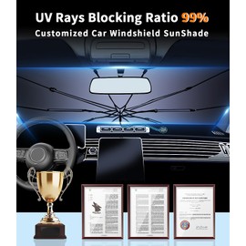 Custom-Fit for GMC Windshield Sun Shade Umbrella, 2024 Upgraded Pull Ring Handle Foldable Front Window Cover Sun Visor, UV Rays Blocker, Designed for GMC Accessories (for GMC Acadia)