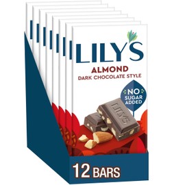 LILY'S Almond Dark Chocolate Style No Sugar Added, Sweets Bars, 3 oz (12 Count)
