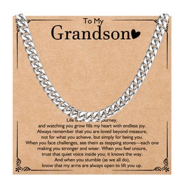 Aosyoisk Birthday Gifts for Man Boys,Men's Necklace 8mm Silver Cuban Chain (Grandson)