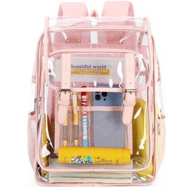 abshoo Clear Backpack Heavy Duty Transparent School Bookbag for Girls Teen Women See Through Clear Backpack for School (Pink)