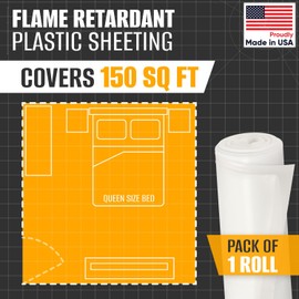 Paclord Flame Retardant Plastic Sheeting 3' x 50' (150 Sq Ft) – USA-Made Heavy-Duty 4 mil LDPE Plastic Tarp for Welding, Painting & Construction – Fire-Rated, Waterproof, Tear-Resistant Barrier