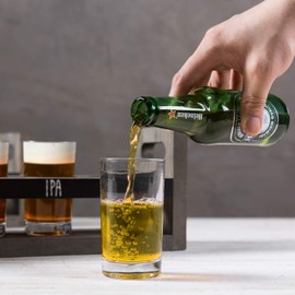 MyGift Beer Flight Glasses and Board Set Includes Vintage Gray Serving Tray with Chalkboard Panel and 4 Tasting Beer Glasses, Set of 2