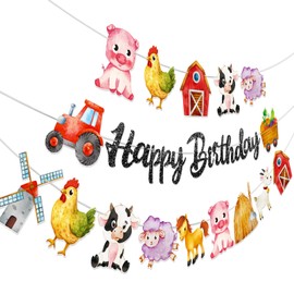 Farm Party Banners 3Pcs Happy Birthday Banners Cutout Garland Banners for Boy Girls Theme Baby Shower Birthday Party Supplies