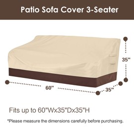 Vailge Vailge Heavy Duty Patio Sofa Cover, 100% Waterproof 3-Seater Outdoor Sofa Cover,Lawn Patio Furniture Covers with Air Vent and Handle,60"W x 35"D x 35" H,Beige&Brown