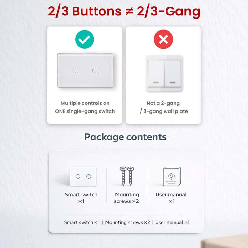 LOUYSGEN Smart Light Switch,2-Button,Aluminum Frame, Neutral Required,2.4GHz, Tuya Smart Life