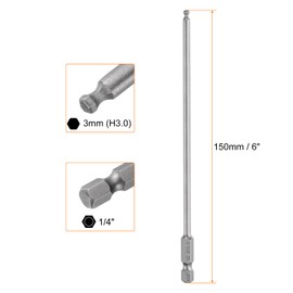 HARFINGTON Ball End Hex Screwdriver Bit 3mm (H3.0) Tip 1/4" Hex Shank 150mm (6") Long Magnetic Ball Head Bits Industrial Grade S2 Steel Metric Screw Driver Bit