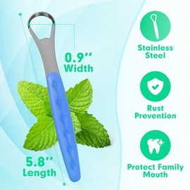 MILIFOX 2 Pack Tongue Scraper - Metal Tongue Scraper for Adults & Kids,Stainless Steel Tongue Cleaner with Case,Travel Essentials,Reduce Bad Breath and Breathe Fresh(Black and Light Blue)