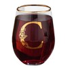 Unique Stemless Floral Monogram Wine Glass Engraved-Initial Wine Cup for