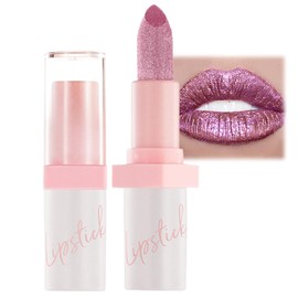 High Impact Pink Lipstick, Long Lasting Metallic Shimmer Lip Makeup - Transfer Proof Diamond Creamy Non Stick Cup Lightweight Lipstick for Women