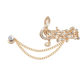 Crystal Music Note Melody Brooch Pin Chain Music Lapel Pin for Men Women Suits Musical Treble Clef Rhinestone Brooch for Musical Themed Gifts Musician Pianist Clothing Accessories