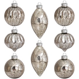 Deloky 8 Pcs Mercury Glass Christmas Hanging Ornaments- Silver Christmas Balls Finials Glass Ornaments for Tree- Vintage Christmas Ball Drop Tree Decoration for Christmas Holiday Party Home Decor