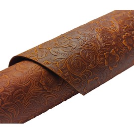 DOQN Bump Texture Genuine Leather Sheets Plain Geometric Pattern Printed Leather Sheet for Crafts (Tan, 12"x24")