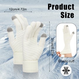 Abeillo Women's Winter Warm Touchscreen Gloves, Thermal Knit Soft Fleece Lined Glove Winter Texting Gloves Elastic Cuff Glove(White)