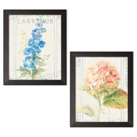 Gango Home Decor Cottage Floursack Florals VI & Floursack Florals VII by Danhui Nai (Ready to Hang); Two 11x14in Black Framed Prints