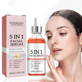 5 In 1 Hyaluronic acid Serum, Vitamin C serum for face, Vitamin E, Collagen and Nicotinamide, Vitamin C Serum For Facial Moisturizing, Firming Skin And Even Skin Tone 30ml