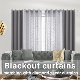 KOUFALL Grey Curtains for Living Room,84 Inches Long Sheer Pattern Light Gray Curtains for Bedroom with Grommet 84 Inch Length 2 Panels