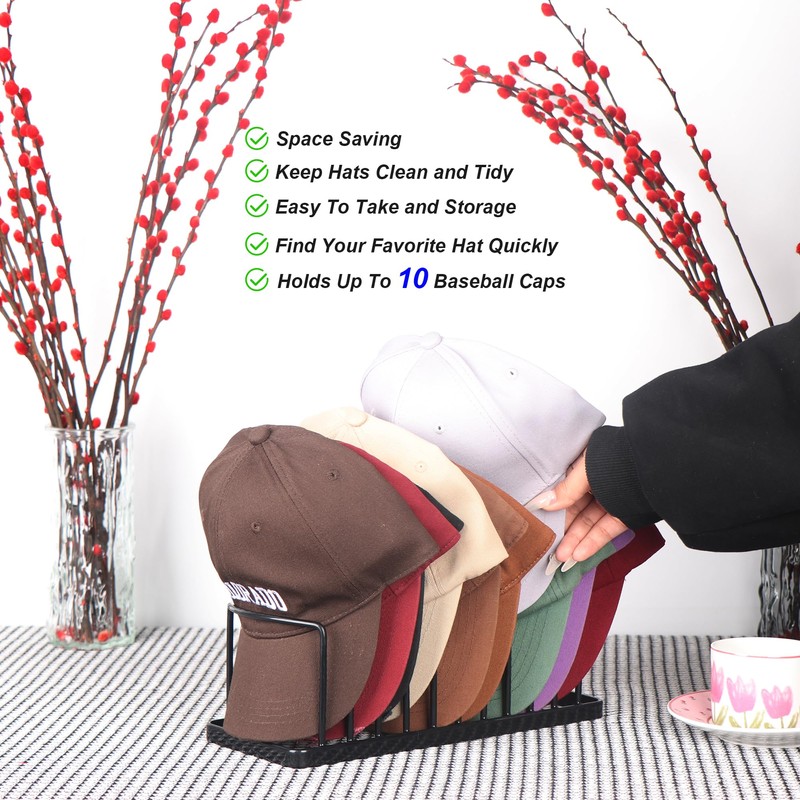YiSeyruo Hat Organizer - Space Saving Hat Stand Holds 10