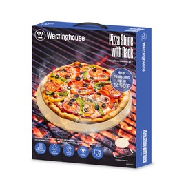 Westinghouse 13.3-Inch Pizza Stone with Stainless Steel Rack - Thermal Shock Resistant Baking Stone for Oven, Grill, or Coal Fire - Crispy Crust Every Time