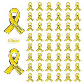 50 Pcs Memorial Ribbon Pins Funeral Metal Pins Forever In Our Hearts For Funeral Mourning Event (yellow)