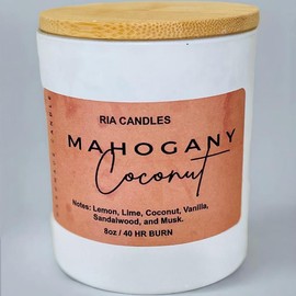 100% Soy Wax Household Candle with Unique Crackling Sound and Wooden Wick - Fragrance: Mahogany Coconut