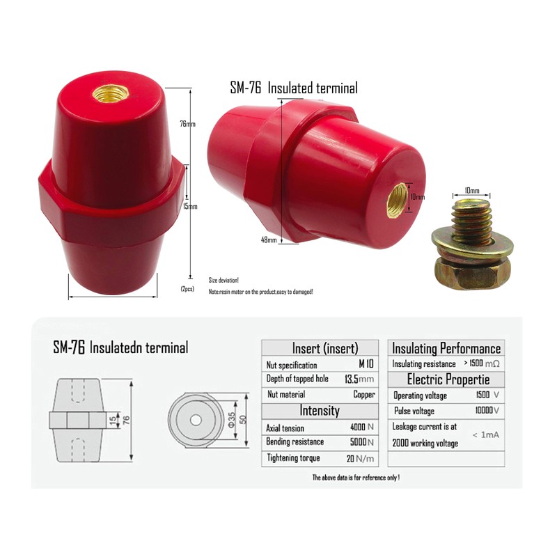 LBY 2pcs Busbar Insulator, SM-76 Polyester Standoff Insulators with Screw(M10),