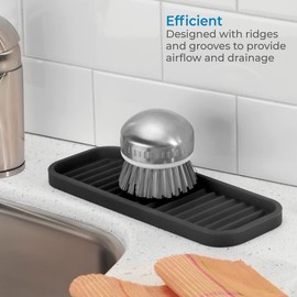 InterDesign Lineo - Separador de Fregadero (Silicona), Bandeja de Fregadero, Negro, 9" x 3.5" x .5", 1, 1