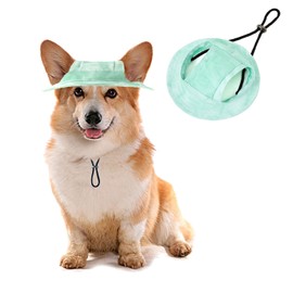 HDKUW Dog Bucket Hats, Dog Round Cap with Ear Hole, Adjustable Outdoor Travel Sun Protection Sport Hat for Cat Small Medium Dogs Green S