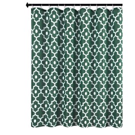 Biscaynebay Extra Long Textured Fabric Shower Curtains, Morocco Pearl Printed Bathroom Curtains, Hunter Green 72 in Width by 84 in Length