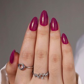 Short Press on Nails Almond Fake Nails Solid Color Nails Press Ons | Acrylic Nails Kit Soft Gel Press On Nails Short with Nail Glue | 16 Sizes - 32 Pcs Nail Kit (Mulberry Glitter, 32 Pcs)