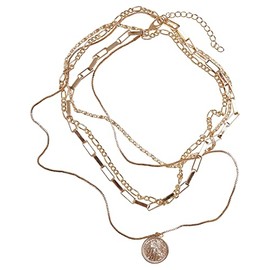 Urban Classics Unisex Necklace for Men and Women, Coin Layering Necklace, Four Rows Fashion Jewellery Chain, Gold, One Size, Metal, No Gemstone