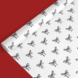 JarThenaAMCS Black Bow Wrapping Paper - Mini Roll - 17 Inch x 32.8 Ft Cute Bow Knot Gift Wrap Paper Decorative Art Paper for Coquette Birthday Party DIY Crafts