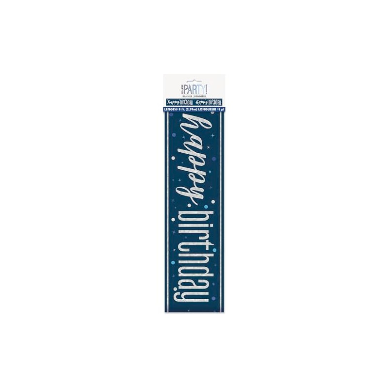 Unique 82546 Foil Happy Banner-2.74 m-Glitz Blue Birthday Party-1 Count
