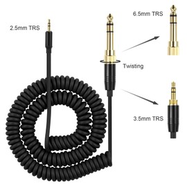 Xivip QC35 Audio Cable Coiled Headphones Aux Cord, with 6.35mm (1/4") Adapter Compatible with QuietComfort 45 / QC35 II / QC35 / QC25/ On-Ear 2/OE2/OE2i/Soundlink/SoundTrue Headphones Black (6-10ft)
