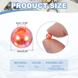 PATIKIL 6mm Fishing Beads, 200 Pcs Acrylic Holographic Beads Round Fishing Bait Eggs Rig Bead Tackle Lures Accessory for Fishing Rigs Baits Lures, Red