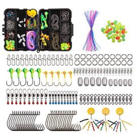 Fishing Accessories Tackle Kit Box - 174Pcs Sinker Weights, Crossline Barrel Swivel, Rolling Swivel Snap, Jig Hooks, Sinker Slides, Fishing Bead with Tackle Box