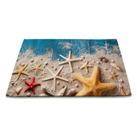 SPUNKER Seashell Starfish Welcome Door Mat - Blue Wooden Beach Doormat for Indoor Entrance, Entry, Patio - Low-Profile Floor Rug, Indoor Outdoor, 17''x30''